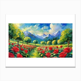 Red Roses In The Mountains Canvas Print