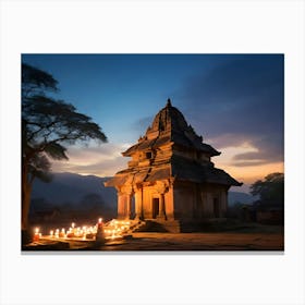 Temple At Dusk paintings art print 1 Canvas Print