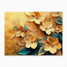 Golden Floral Background, Abstract Vintage Flower Design, Gold Nature Floral 1 Canvas Print