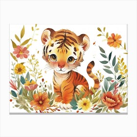 Little Floral Bengal Tiger 4 Canvas Print
