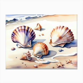 Seashells on the beach, watercolor painting 27 Canvas Print