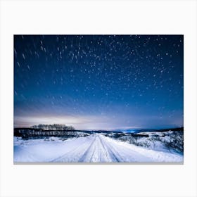 A Majestic Snowy Landscape Of Scandinavia Covering The Background Frost Covered Ground Resting Un (4) Canvas Print