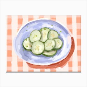A Plate Of Cucumbers, Top View Food Illustration, Landscape 3 Canvas Print