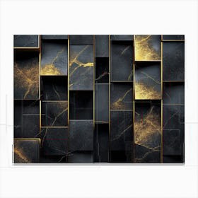 This 3d Minimalist Features Golden Lines on a Black Marble Background Canvas Print