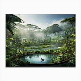 Duck Pond Nestled In A Lush Rainforest Transparent Arrow Signaling A Circular Cycle Of Sustainabili (5) Canvas Print