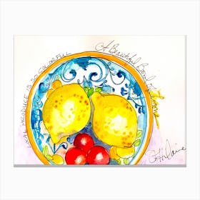 Pen And Ink With Watercolor Fruits In Ceramic Canvas Print