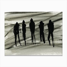 Figures - black and white ink minimal modern contemporary hand painted grey gray living roome kitchen bedroom Canvas Print