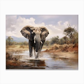 African Elephant In Water Realism1 Canvas Print
