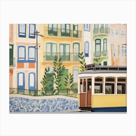 Lisbon Portugal Tram Landscape Watercolour Canvas Print