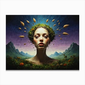 Woman With Flowers On Her Head Canvas Print