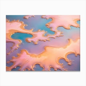 Abstract Image Of Swirling, Flowing Patterns In Shades Of Pink, Blue, And Gold, Resembling Liquid Marble Or A Cosmic Nebula Canvas Print