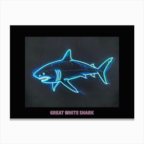 Pink Blue Neon Great White Shark Poster 4 Canvas Print