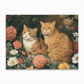 Floral Animal Illustration Cat 3 Canvas Print