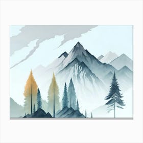 Mountain And Forest In Minimalist Watercolor Horizontal Composition 30 Canvas Print