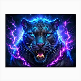 Fierce Black Panther With Electric Blue Eyes And Lightning Canvas Print