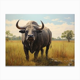 African Buffalo Grazing In The Savannah 3 Canvas Print