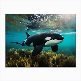 Realistic Photography Style Of Orca Whale Underwater Canvas Print
