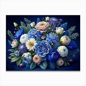 Elegant Bouquet Of Blue And White Flowers Canvas Print