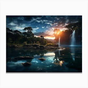 Sunset At The Waterfall 1 Canvas Print