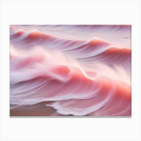 Soft, Ethereal Waves Of Pink And White Wash Over The Shore, Creating A Dreamlike And Abstract Seascape Canvas Print