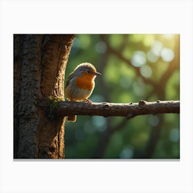 Robin Perched On A Branch Canvas Print