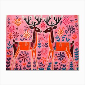 Reindeer 2 Folk Style Animal Illustration Canvas Print