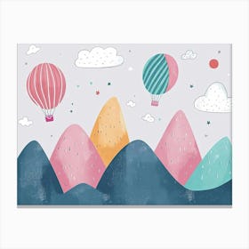 Hand Drawn Childish Art with Mountains And Balloons Stampe su tela