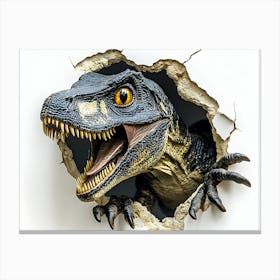 Realistic Velociraptor Breaking Through Wall - Dinosaur 3D Art Canvas Print