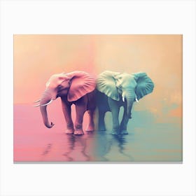 Elephants In Water Pastel Colors Abstract Canvas Print