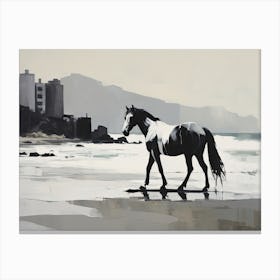 A Horse Oil Painting In Ipanema Beach, Brazil, Landscape 3 Canvas Print
