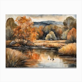 Autumn Pond Landscape Painting (43) Canvas Print