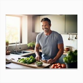 Happy Man In Kitchen Canvas Print