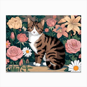 Cat In The Garden : William Morris Inspired Cats Collection Canvas Print