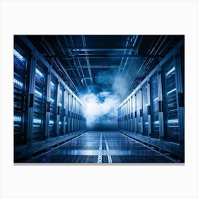 Advanced Data Center Basking In Cool White Light Rows Of High Performance Energy Efficient Servers (1) Canvas Print