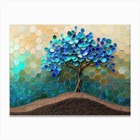 A Vibrant Tree Artwork In 3d With Shimmering Blue and Turquoise Leaves Canvas Print