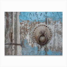 Vintage Door Knocker On Wooden Door Canvas Print