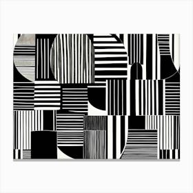 Retro Inspired Linocut Abstract Shapes Black And White Colors art, 195 Canvas Print