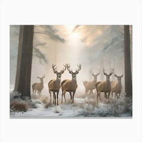 Deer In The Woods Paintings Art Print 3 Canvas Print