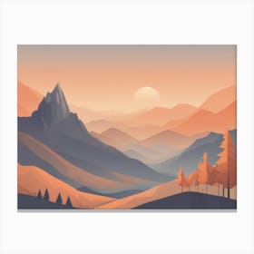 Misty mountains horizontal background in orange tone 141 Canvas Print