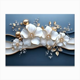 White Flowers On A Blue Background 3 Canvas Print