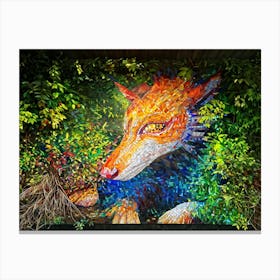 Photorealistic Digital Painting Of A Chimera Constructed From A Mosaic Of Colorful Leaves Expressio Canvas Print