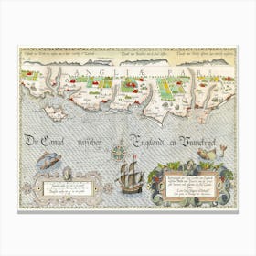 Kaart Van De Zuidengelse Kust Tussen De Isle Of Wight En Dover Canvas Print