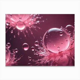 Pink Liquid Splashes, Creating Droplets And Bubbles That Encase Smaller Spheres, Against A Deep Pink Background Canvas Print