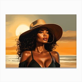 Illustration of an African American woman at the beach 65 Canvas Print