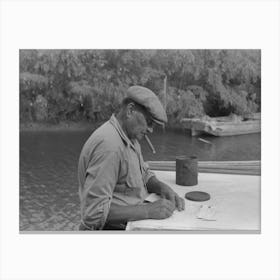 Oyster Shipper Making Out Tags To Be Attached To Bags Of Oysters, Olga, Louisiana By Russell Lee Canvas Print