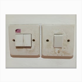 Wall with light switch, spots and marking Canvas Print