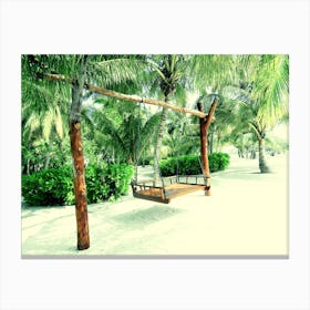 Maldives Swinging Bench on Tropical Beach Canvas Print