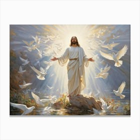 An Artistic Rendering Of A Serene Sunday Morning A Figure Symbolic Of Jesus Christ In A Posture Of (4) Canvas Print