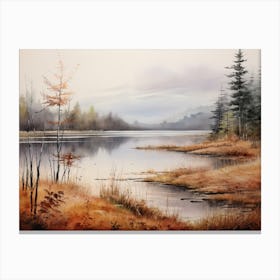 A Painting Of A Lake In Autumn 2 Canvas Print