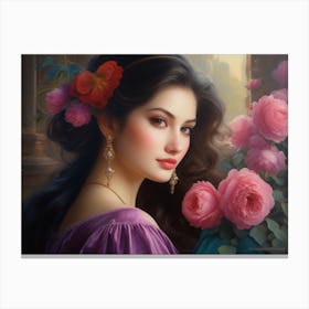 Girl With Roses Canvas Print